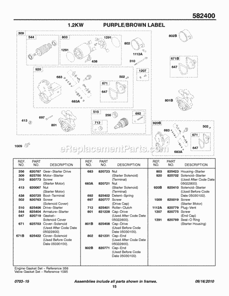 12 Kw Electric Starter Diagram and Parts List for 582447-0476-E2  Briggs and Stratton Engine